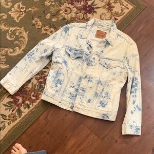 Levi's White Denim Jacket with Light Blue Tie-Dye